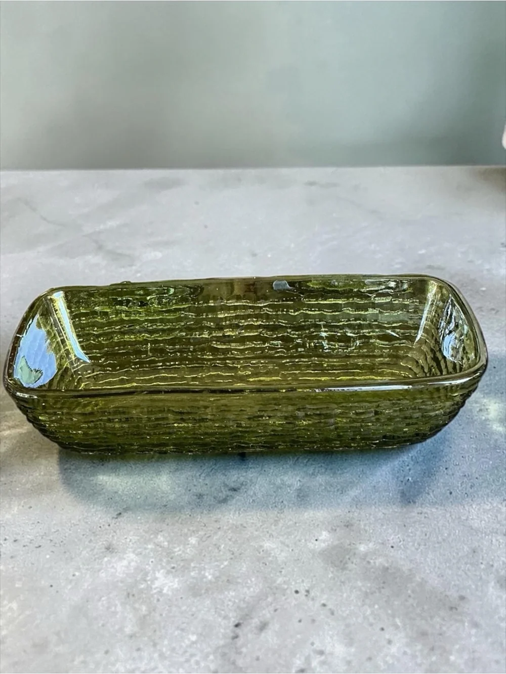 Vintage Anchor Hocking Soreno Avocado Green Glass Condiment Set MCM Retro